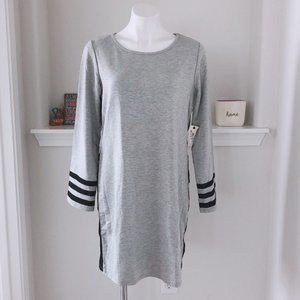 Mind Matter Lounge Dress Long Sleeves Grey Black Stripes, NWT, Size L